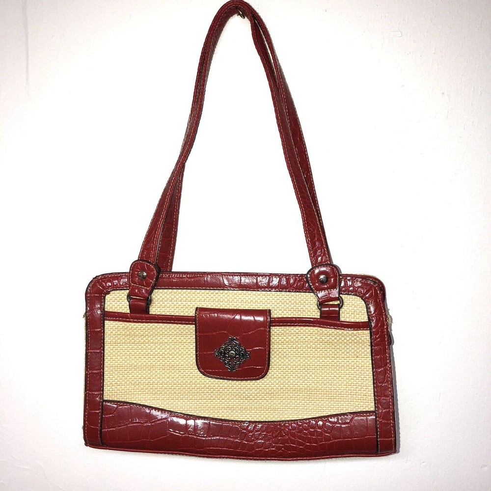 Straw Handbag Retro Woven Embossed Faux Leather Summer Purse
